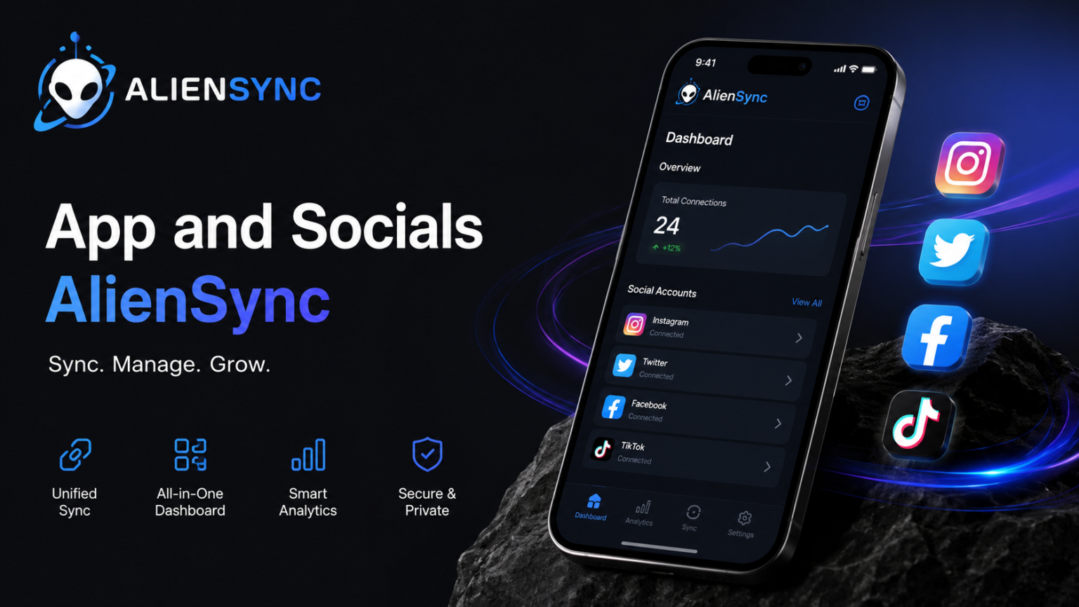 App and Socials AlienSync